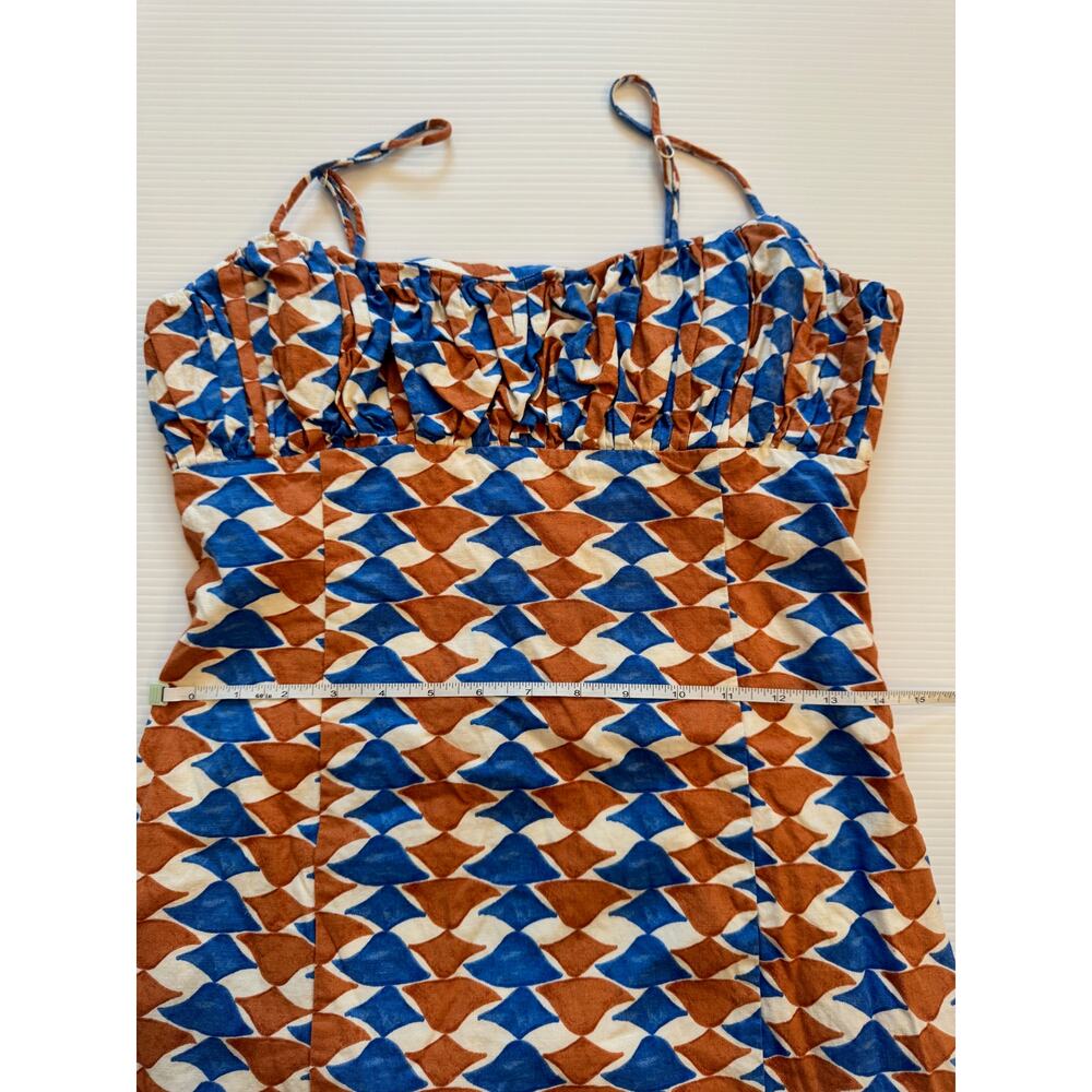Maeve Anthropologie Ophelia Linen Blend Mini Dress 6 Blue Geometric Coastal - Picture 9 of 16